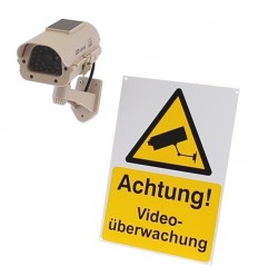 Solarbetriebene CCTV-Kamera-Attrappe (Dummy 23) mit Warnschild